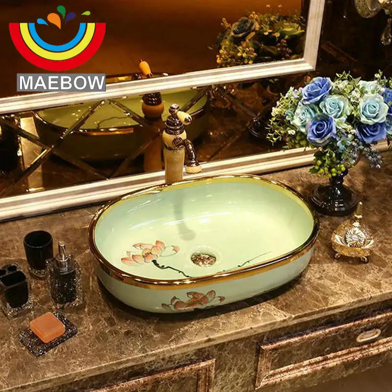 Современная модная художественная керамическая овальная раковина MAEBOW с ручной