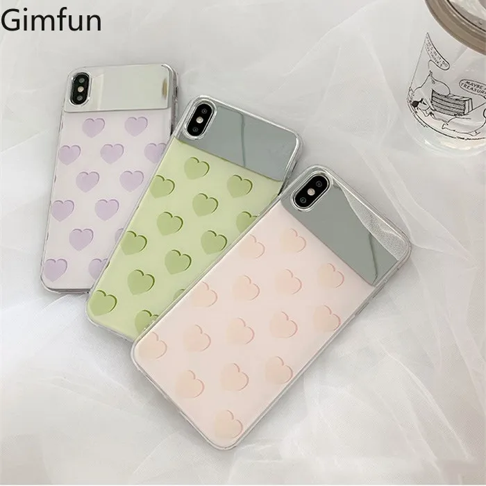 

Gimfun Funny many love heart Phone Case for IPhone Xs X Xs Max Xr 6 7 8 Plus TPU Mirror pink purple Back Cover Coque