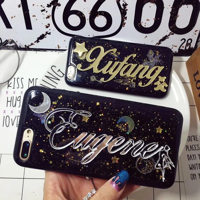 

For huawei honor p20 p30 pro mate 10 lite Personalize Customize Name Star Satellite Moon Glitter sparkle case
