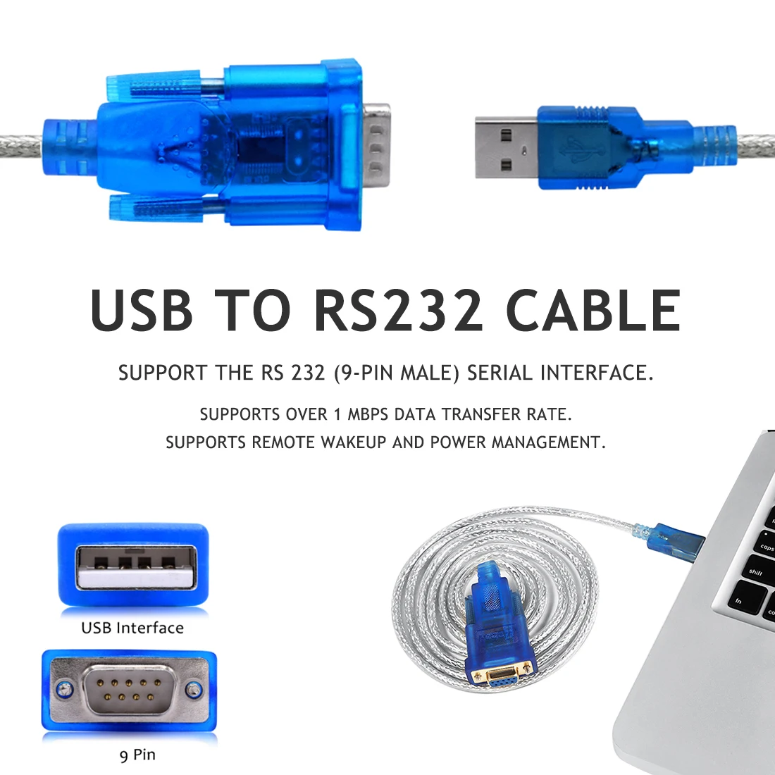 

Convertor Adapter USB to RS232 Serial Port 9 Pin DB9 Cable Serial COM Port Adapter Converter Blue