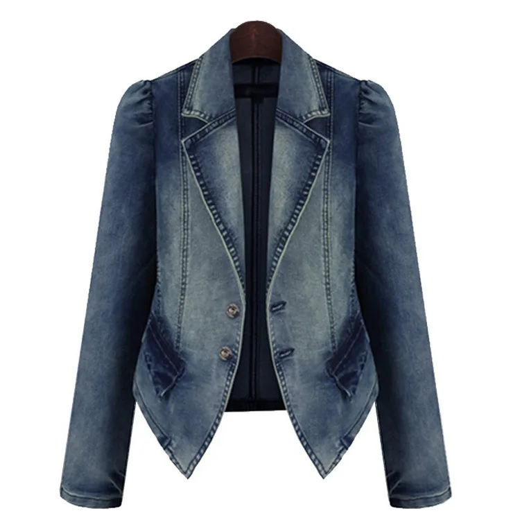 

Plus Size 4xl 5xl Blue Bomber Short Denim Jackets Streetwear Stretch Jeans Jacket Casual Jaqueta Long Sleeve Coat Female Tops