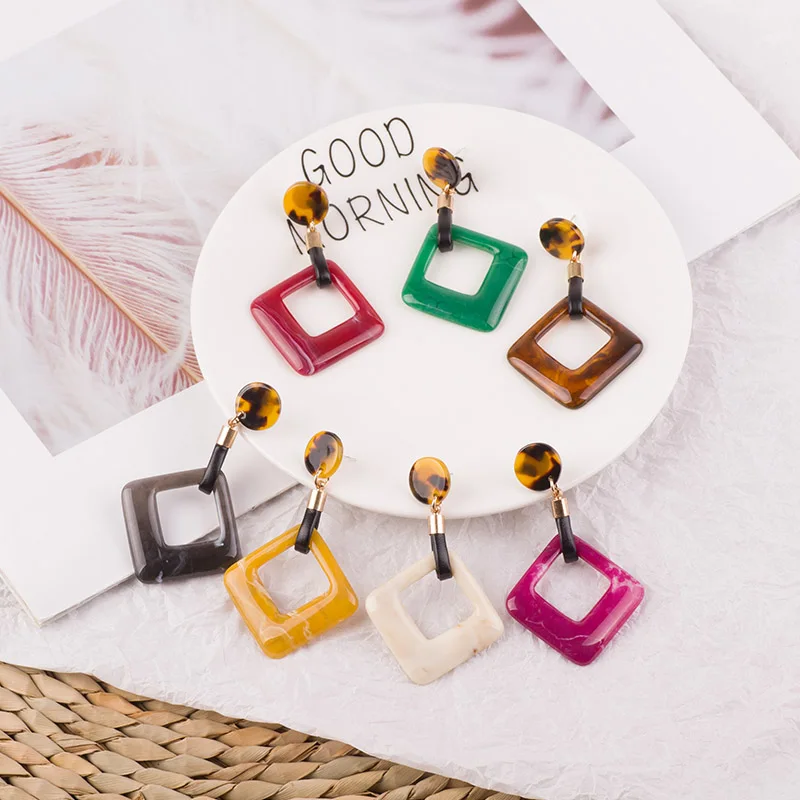 Vintage Dangle Fashion Acetate Resin Earrings for Women Long Big Geometric Acetic Acid Leather Dangling Acrylic Earring Jewelry (1)