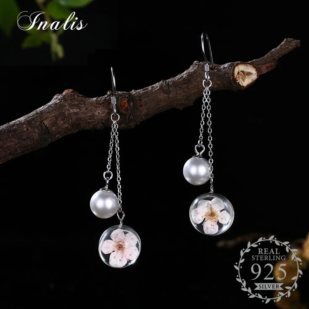 

INALIS Flower Statement Drop Dangle Earrings for Women New Style with Pearl Elegant Party Wedding Jewelry 925 Sterling Silver