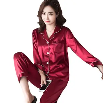 

FOLOBE Long Sleeve Silk Pajamas Suit Women Lounge Pajama Sets Silk Satin Pijama Sleepwear Pyjamas the Maximum Body Plus Size