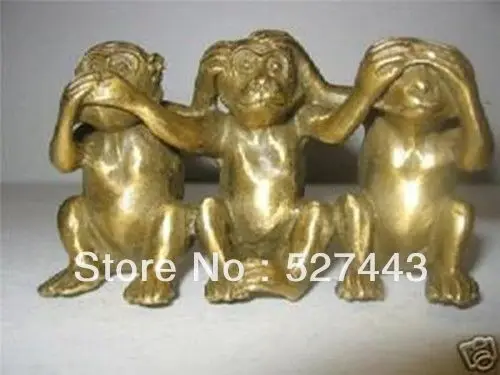 

Wholesale fast shipping Collectibles Brass See Speak Hear No Evil 3 Monkey Small Statues