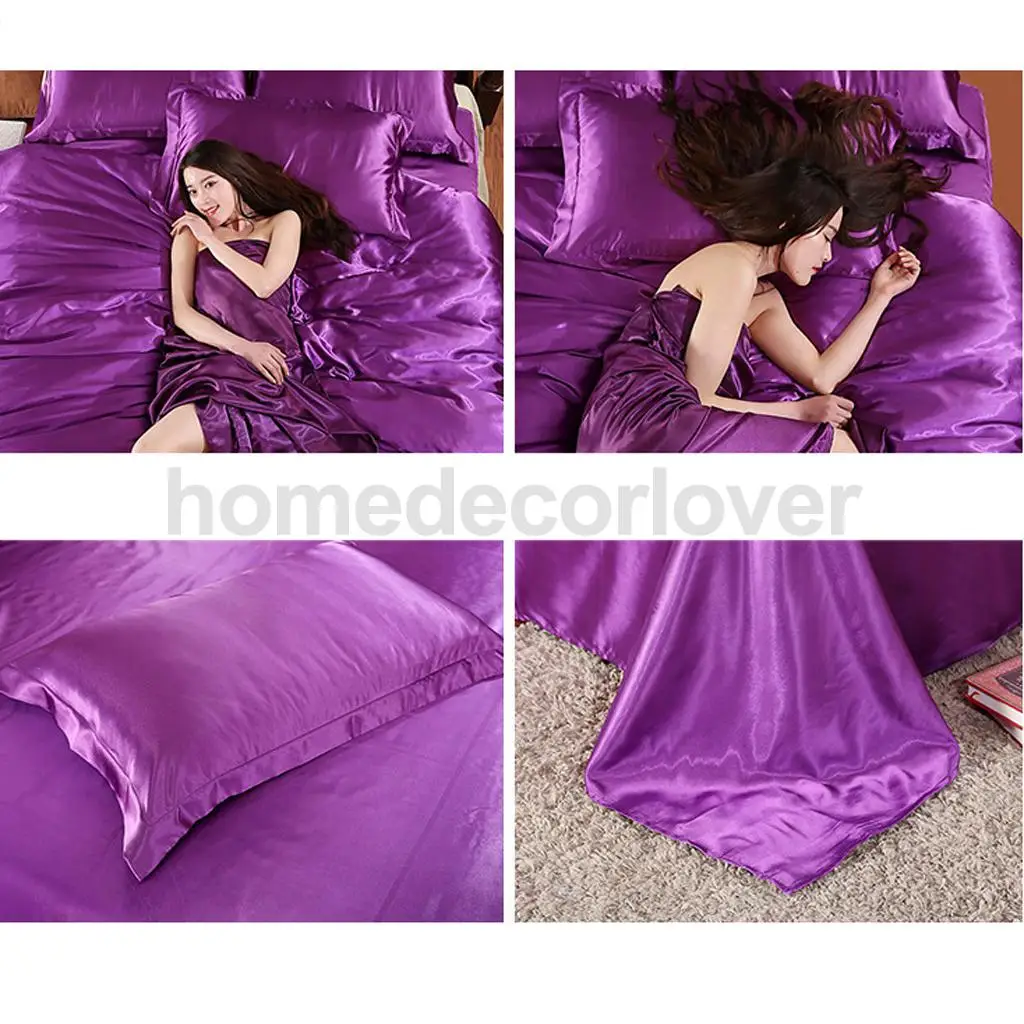 Smooth Satin Silky Bedding Duvet Cover Set-Pillowcase, Flat Sheet, Quilt Cover, California King Size, for 6 feet Bed 4 Piece/Set