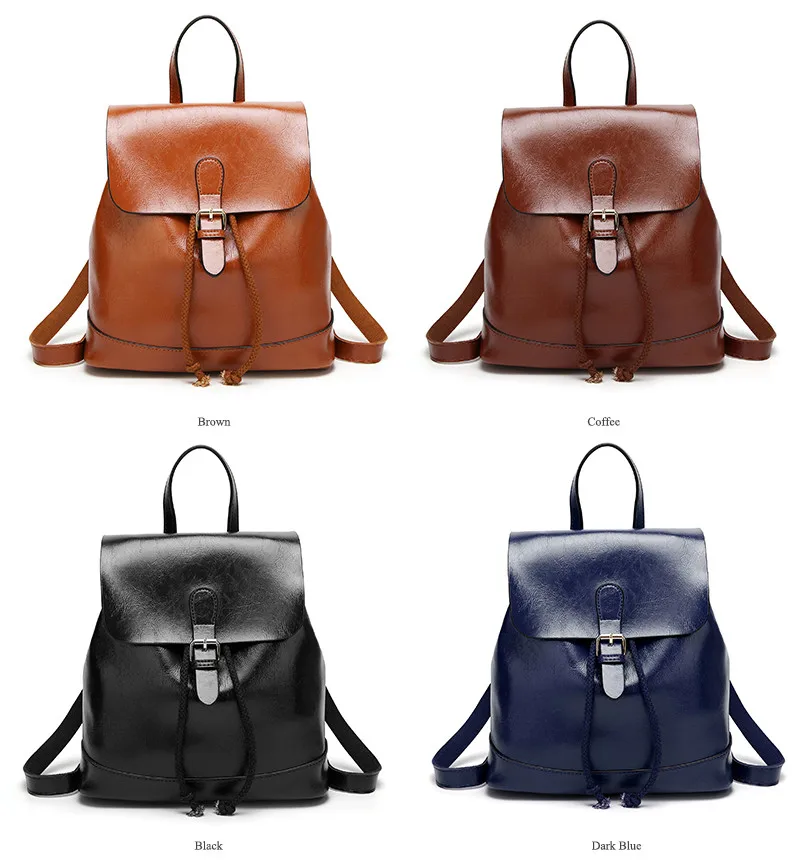 MJ Women PU Leather Backpack Female Travel Bag Solid Color Daypack Lady's Large Backpack Leather School Bag for Teenage Girls (29)