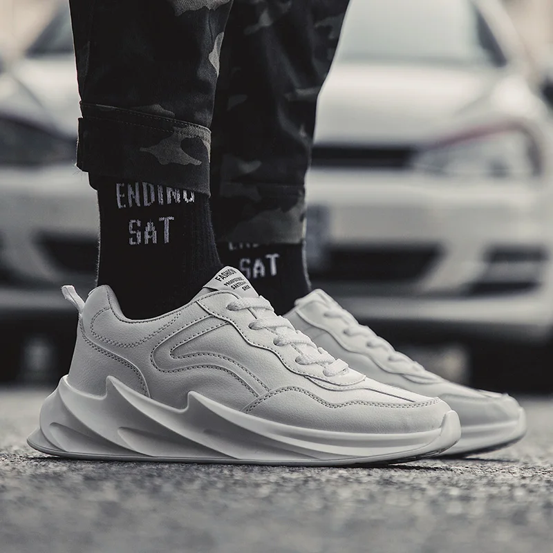 

Men Shoes Chunky Sneakers Breathable Tenis Masculino Off Leather Light White Footwear Lace Up Boys Shoes Shark Zapatos Hombre