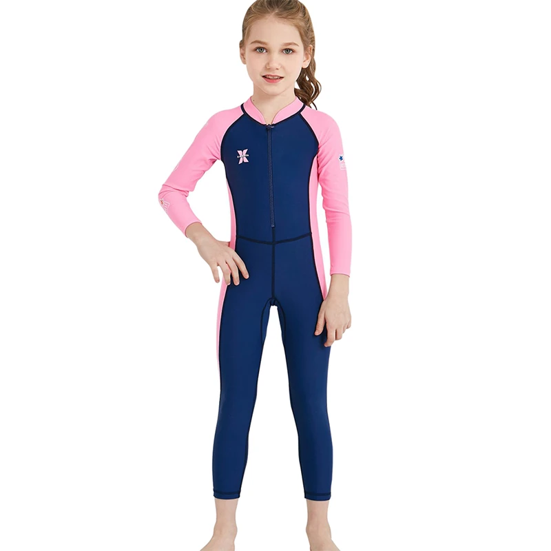 Детский слитный купальник для девочек; летний купальный костюм с длинными рукавами и защитой от ультрафиолетовых лучей для серфинга и дайвинга; Одежда для девочек; пляжный праздничный костюм - Цвет: Deep Blue