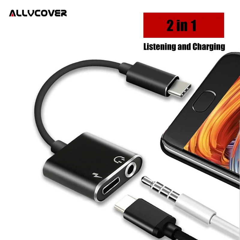 ALLVCOVER USB Type-C Audio Charging Adapter 2 in 1 Type C Male to Female 3.5mm Headphone Jack + Converter For Xiaomi 6 | Мобильные