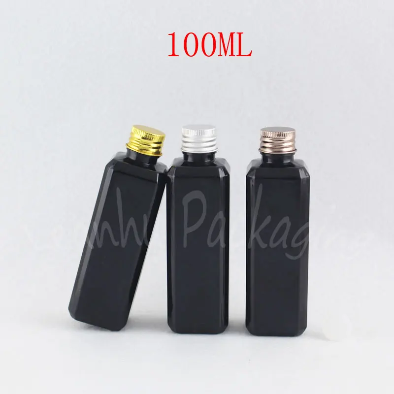 

100ML Black Plastic Bottle With Aluminum Cap , 100CC Lotion / Toner Packaging Bottle , Empty Cosmetic Container ( 50 PC/Lot )