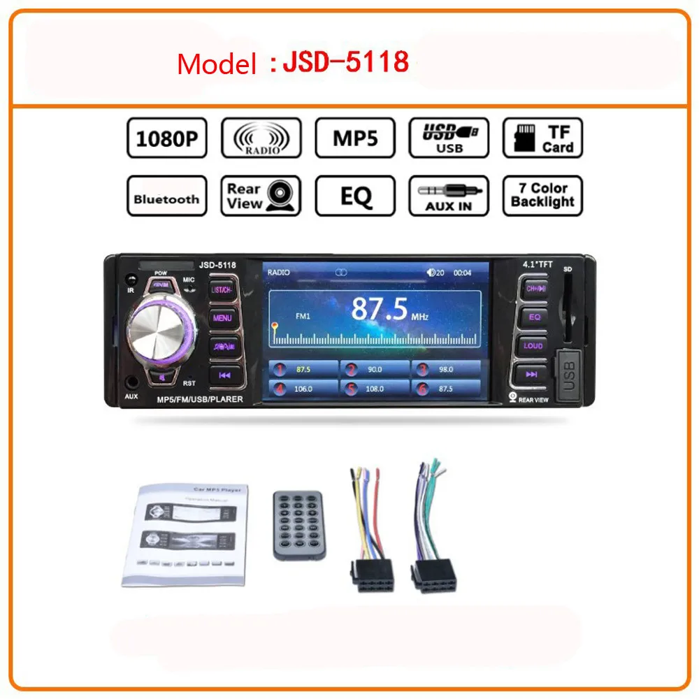 

4.1in Bluetooth Car Audio Stereo FM DVD CD MP5 Player Receiver USB SD AUX Input Support playback AVI / JPEG / WMA / MP3 DC12V