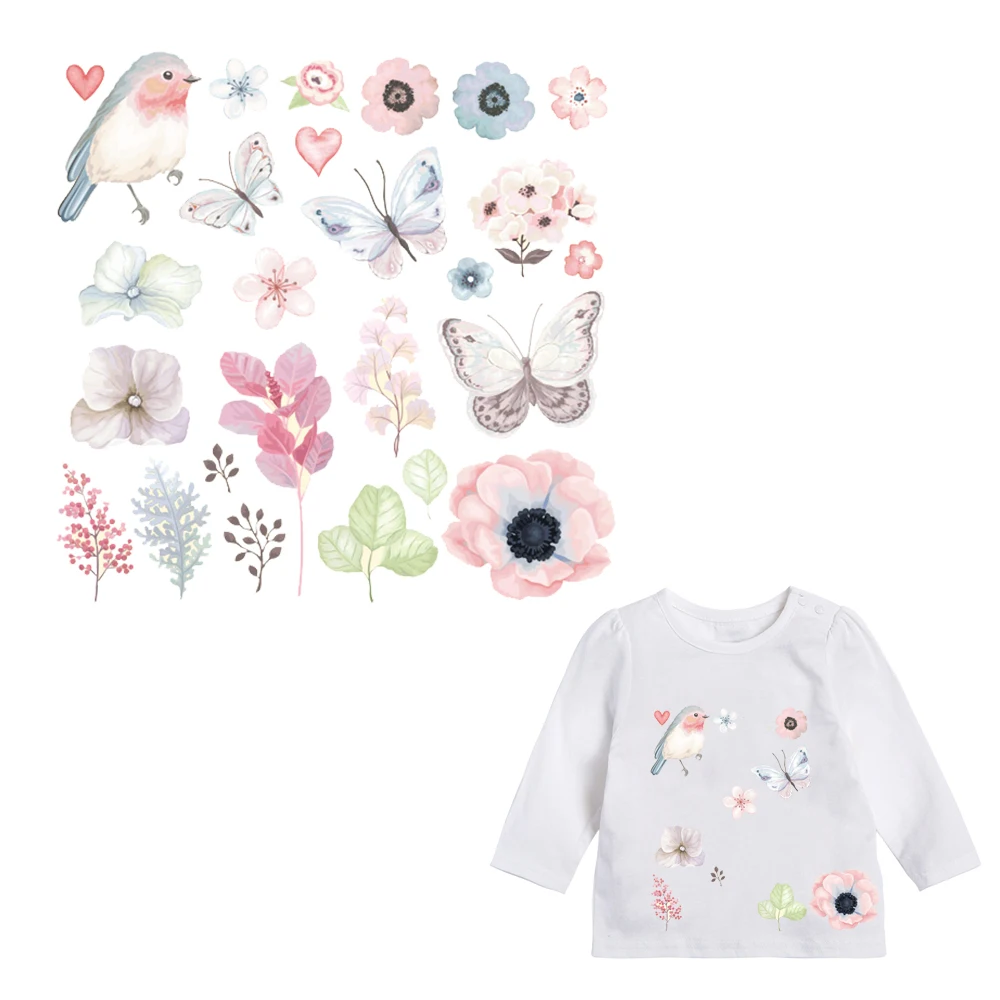 

Patches for Kids Clothes Lovely Flower Animal Patch DIY Accessory A-level Washable Heat Transfer Iron Stickers Appliques