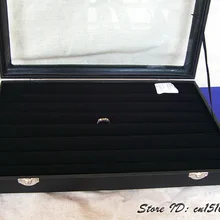 Переносной лоток для показа колец Черная Шкатулка для сережек ювелирный держатель, чехол, органайзер со стеклянной крышкой