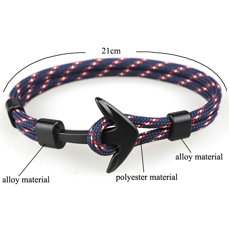 NIUYITID New Black Anchor Bracelet For Men Fashion 21cm Handmade Charm Braclet Jewelry Male Accessories 