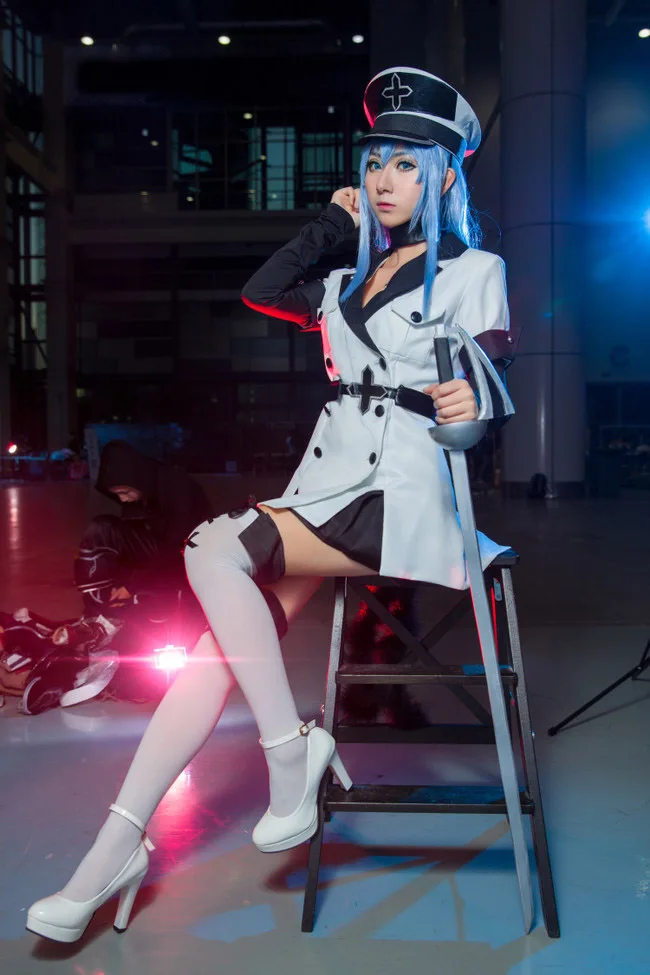 Акаме ga KILL Косплей Esdese Esdeath Косплей Костюм Esdese Униформа Аниме Косплей костюмы пальто+ шляпа+ ремень+ нарукавники