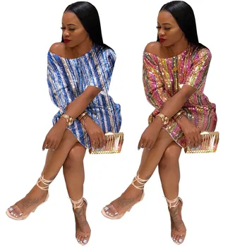 

Bling bling O Neck Women Short Sleeve Sexy Mini Short Sequin Dresses