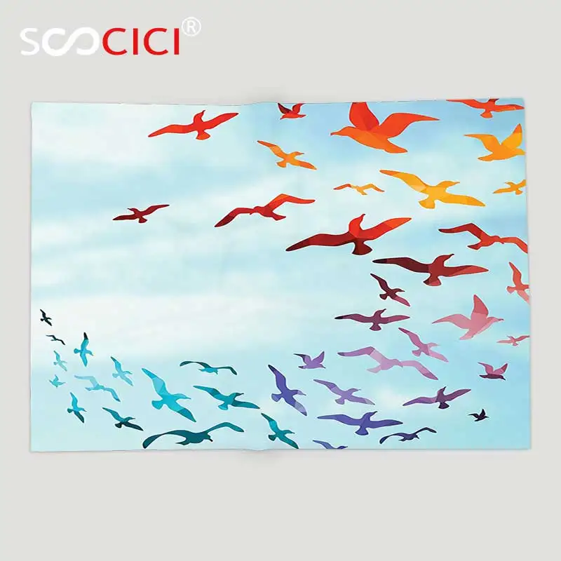 

Custom Soft Fleece Throw Blanket Flying Birds Decor Colorful Illustration Of Birds Against Clear Sky Sunny Day Cheerful Modern