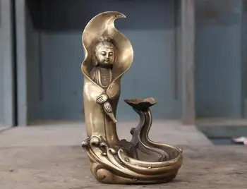 

Chinese Brass Copper Kwan-Yin GuanYin Incense Burner Censer Candlestick Statue