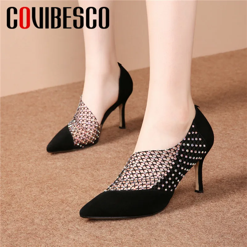 

COVIBESCO 2019 Spring Summer New Fashion Elegant Pointed Toe Thin Heels Women Pumps Party Shoes Woman Kid Suede Single Shoes