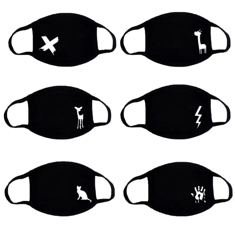

Unisex Winter Thicken Cotton Half Face Mouth Mask Black White Cute Cartoon Animal Printed Dustproof Cycling Muffle Respirator Wa