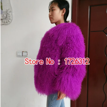 Женская натуральная монгольская овечья шуба женская кожаная короткая стильная пляжная шерстяная куртка с мехом женская верхняя одежда - Цвет: purple 2