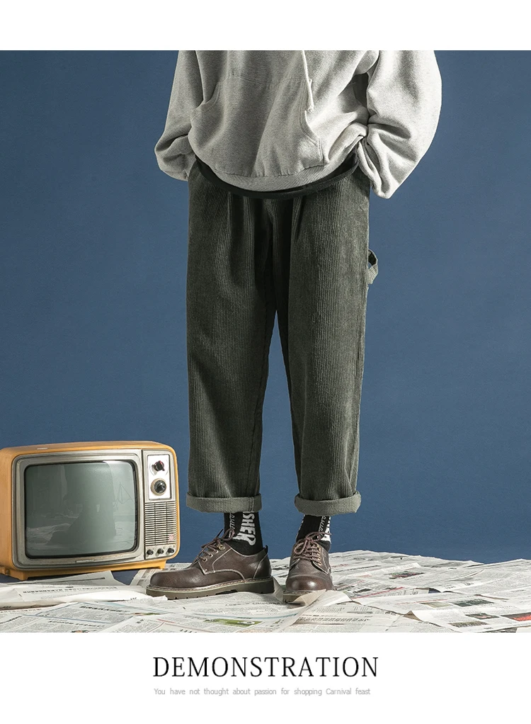 Корейские осенние зимние мужские модные плотные вельветовые брюки с карманами, свободные однотонные брюки M-2XL