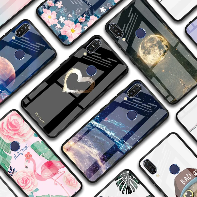 

Tempered Glass phone case For Asus Zenfone Max Pro M1 ZB602KL ZB601KL M2 ZB631KL ZB633KL Flamingo owl sky pattern Cover Coque