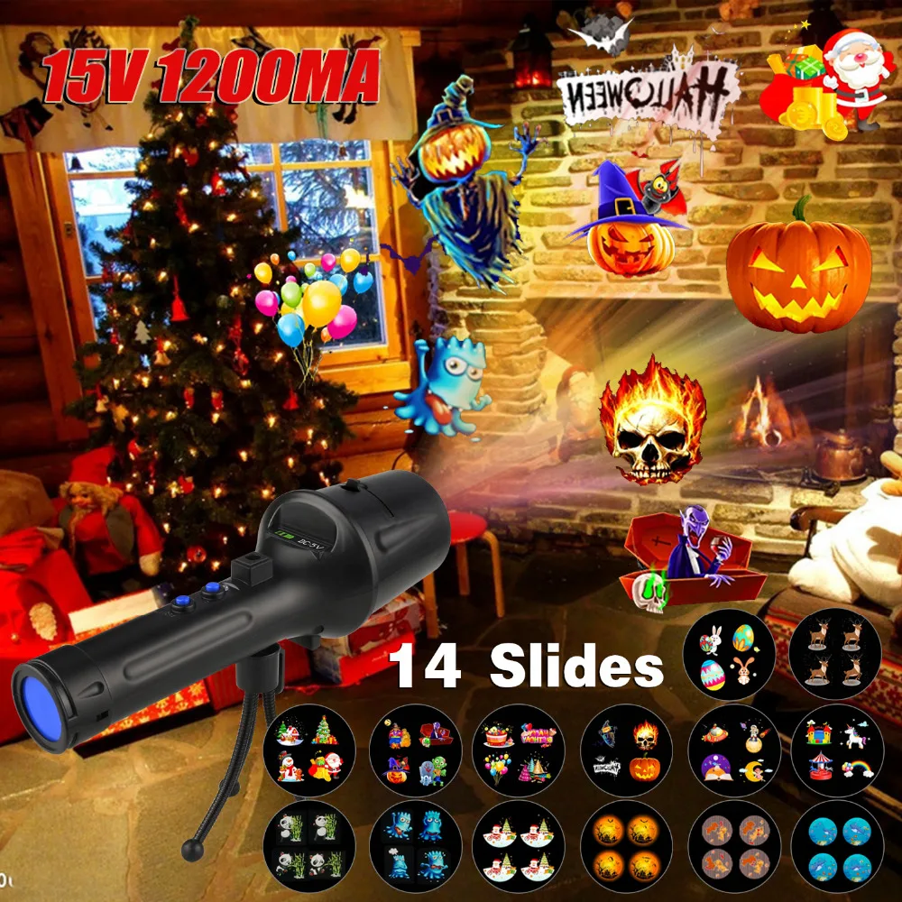 

14 Patterns LED Laser Projector Christmas Outdoor Led Rechargeable Flashlight Stage Light Disco Stage Projection for Party Decor