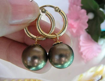 

Free Shipping @ Amazing 12mm round chocolate south seashell pearls earrings 925 silver n019 6.10