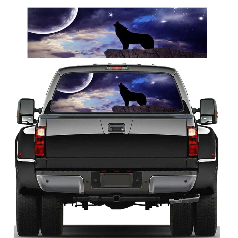 147x46cm Blue Flaming Skull Rear Window Sticker Decal For Truck Suv Jeep