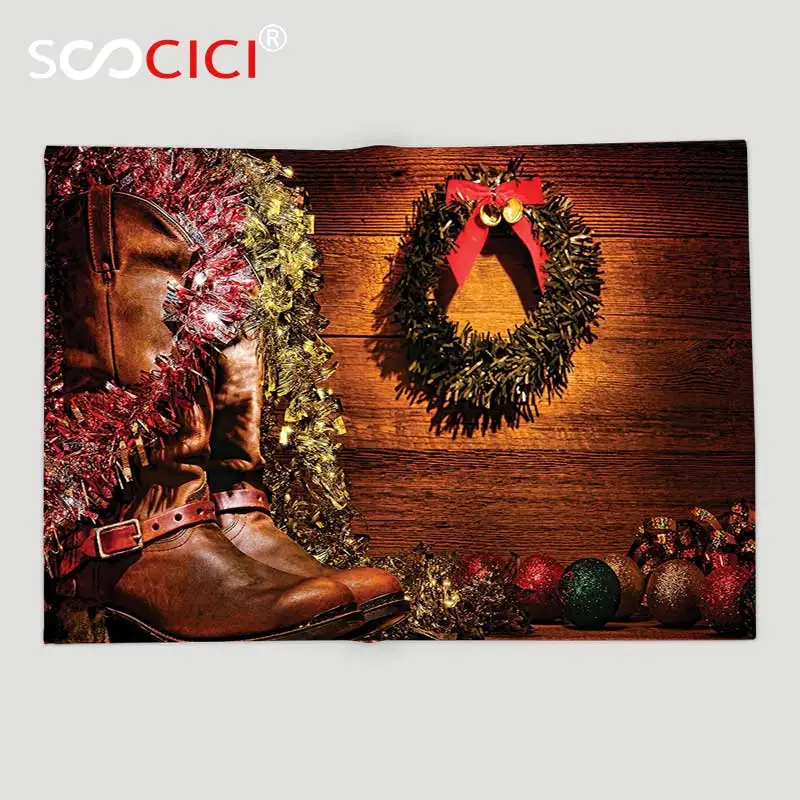 Custom Soft Fleece Throw Blanket Western Decor Country Design with Cowboy Boots and Christmas Decorations in Vintage Cabin Lodge | Дом и сад