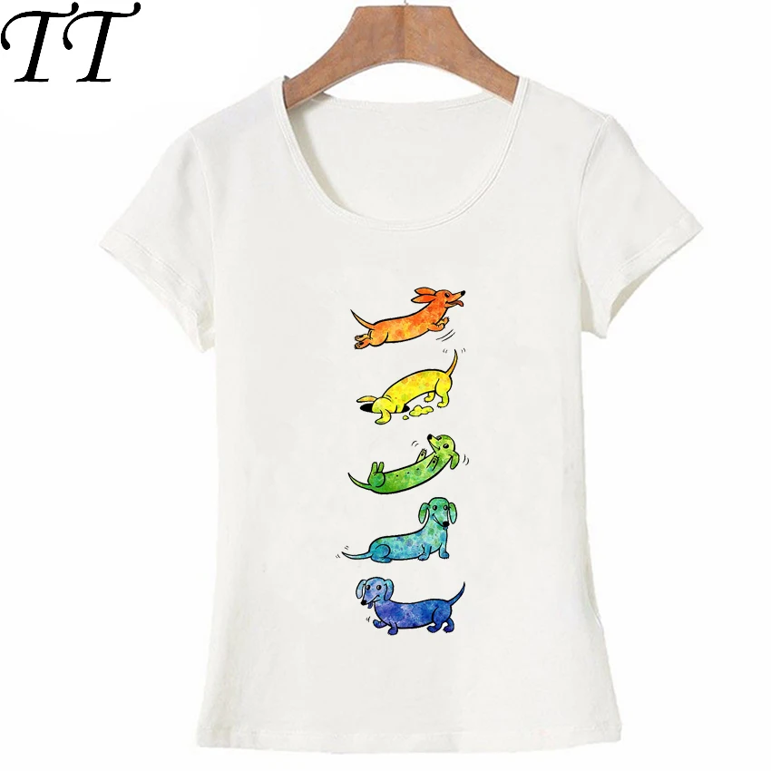 

New Cute Pretty Space Watercolor Dachshunds Art T-shirt Fashion Women T-Shirt Funny Dog Design Maiden Casual Tees Female Tops