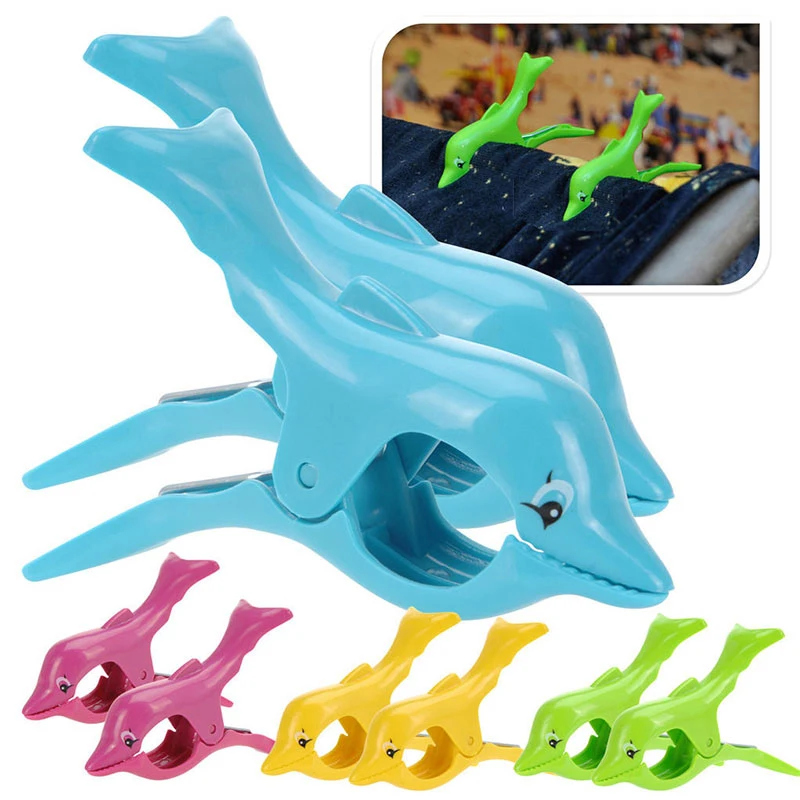 

2pcs/lot Plastic Clips Dolphin Shaped Laundry Pegs Hanging Sunbed Sun Lounger Holder Heavy Duty Clothes Hanger Beach Towel Pins