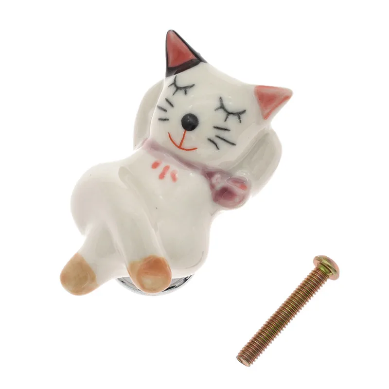 Красочные кошка керамика ручка тянуть мультфильм детей шкафы с ручками современный домашний ящики Декор мебельная фурнитура, металлоизделия - Цвет: 3