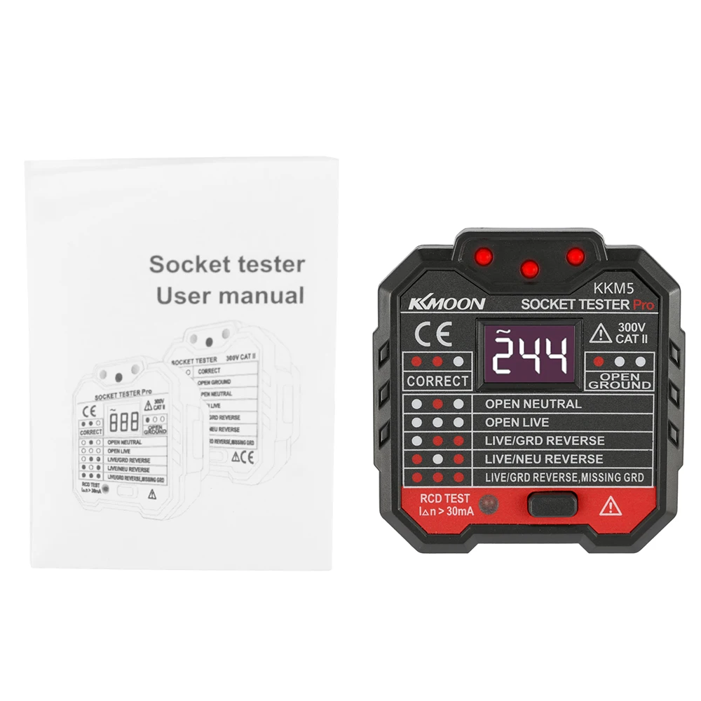 KKmoon KKM5 Digital Display Socket Detector Portable Circuit Polarity Voltage Tester Wall Plug Breaker Finder RCD Test Machine