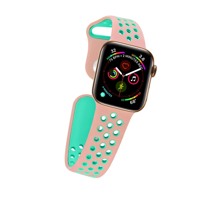 Силиконовый чехол для Apple, ремешки для часов для Apple Watch4/3/2/1 спортивные дышащие освежающий наручный ремешок для наручных часов Iwatch, ремешок серии 44/42/40/38 мм