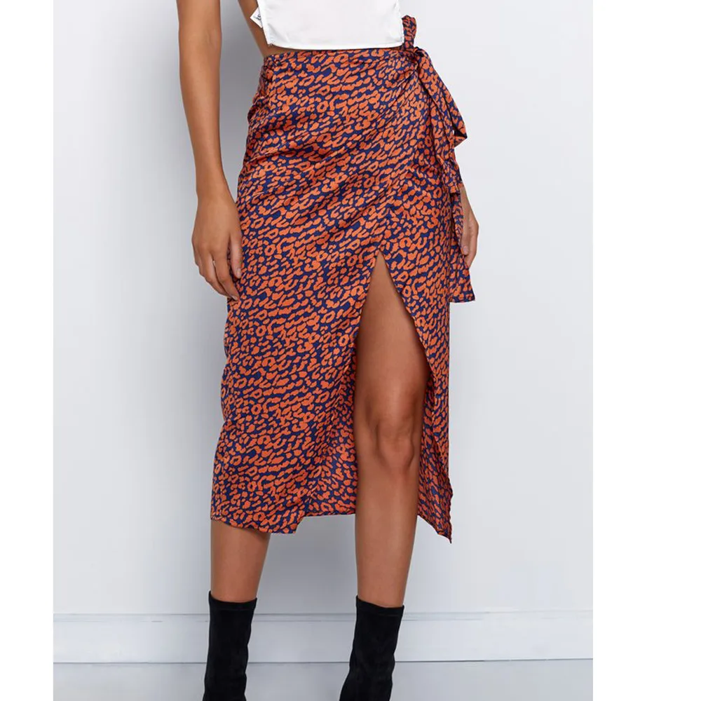 

Women Sexy Chiffon Print Pencil Skirt Print High Waist Irregular Split Bandage Pencil Skirt