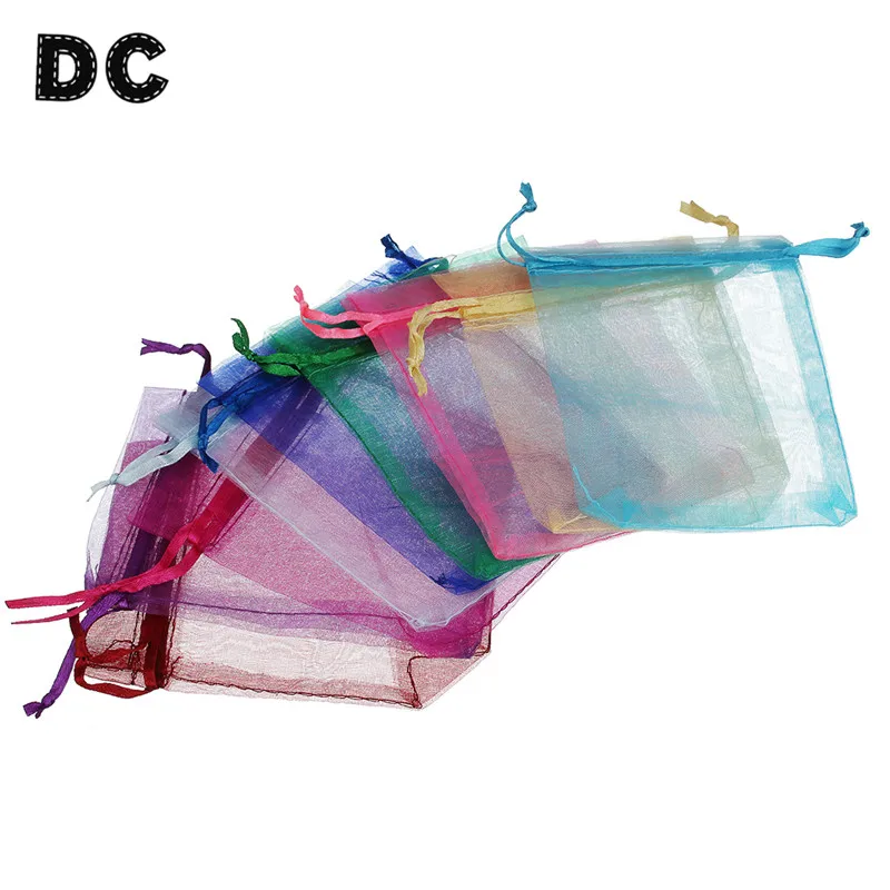 DC 25pcs Mixed Colorful Drawstring Organza Bag Pouch Net Wedding Gift