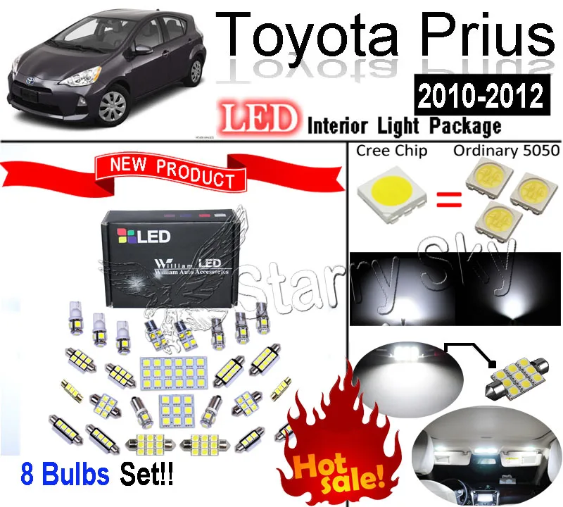 8 Lights Super Bright LED SMD Interior Light Kit For Toyota Prius 2010
