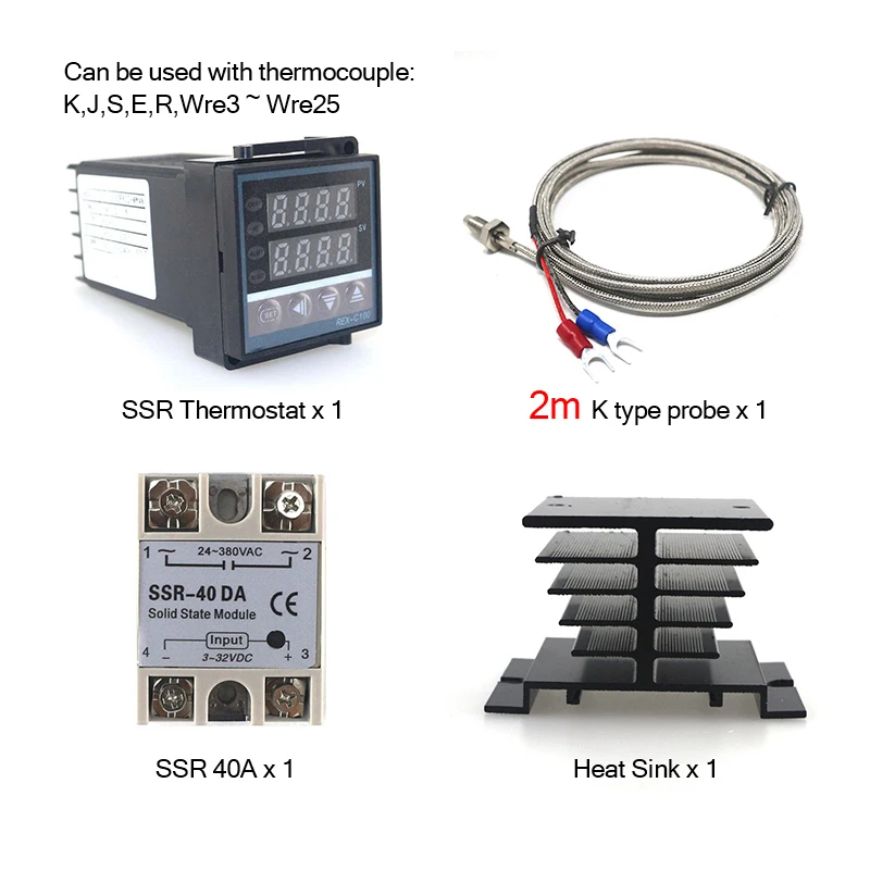 Цифровой PID регулятор температуры Термостат AC110V 220V двойной дисплей REX-C100+ радиатор+ SSR-40DA+ 2 м K зонд