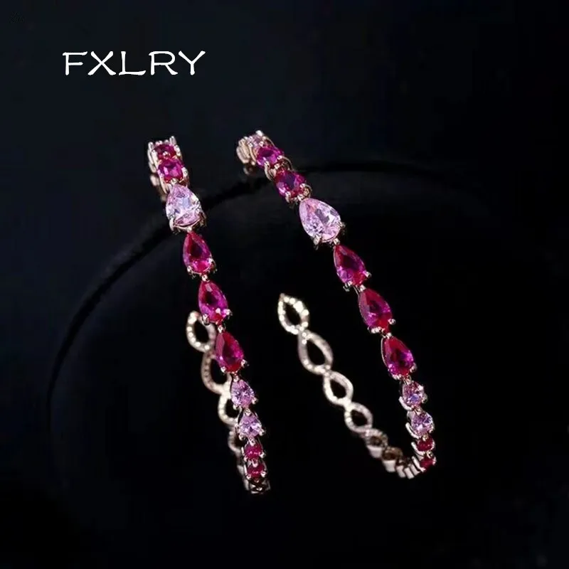 

FXLRY Polish Hoop Earrings Paved with AAA White/gradient pink/Multicolor Cubic Zircon for women half round earrings Jewelry