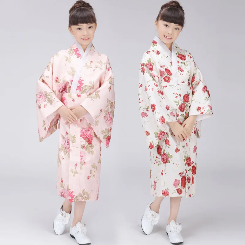 Floral Printed Kids Japanese Kimono Clothing Children Yukata