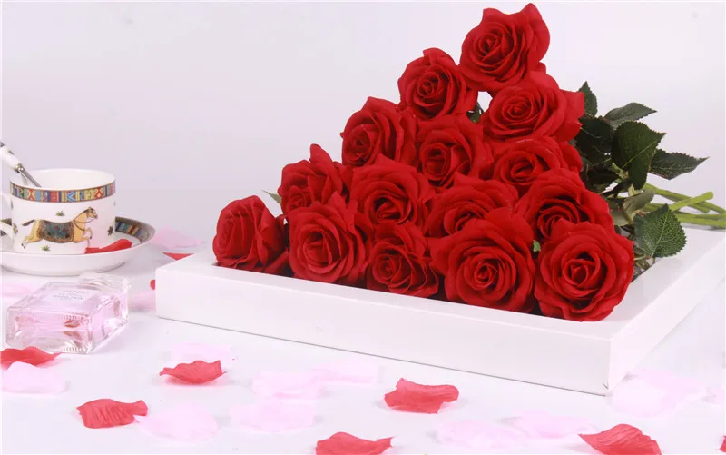 15 шт/лот шелк реальные на ощупь розы искусственный великолепный цветок свадебные поддельные цветы для украшения для домашнего праздника подарок на день Святого Валентина искусственные цветы тычинки цветов декор дома