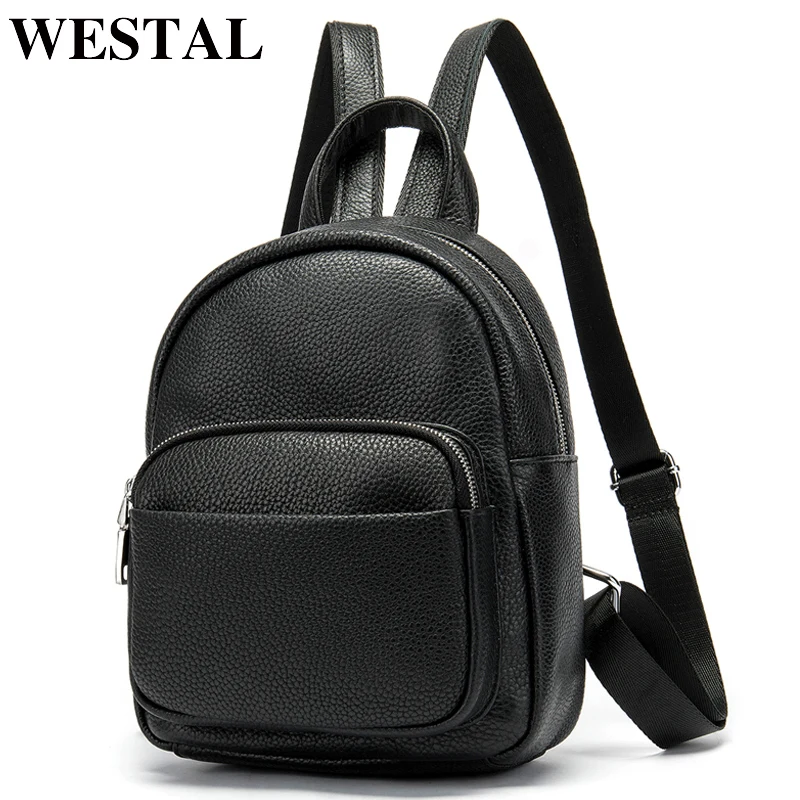 

WESTAL backpack schoolbag for girls backpack female genuine leather rucksack black woman backpacks casual mini backpacks 007