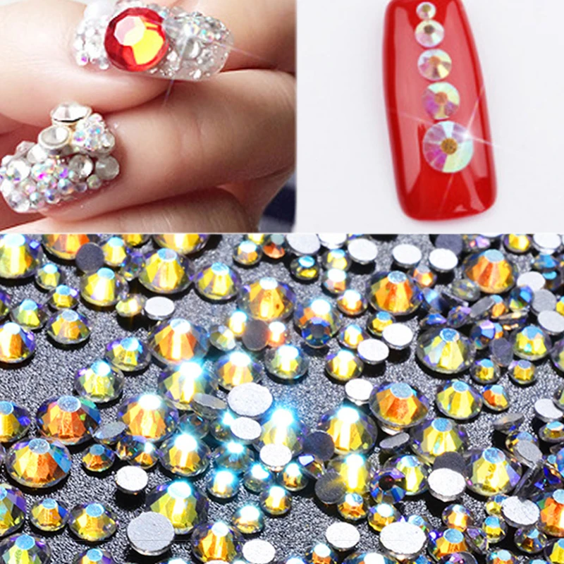 ICYCHEER Spangle AB Nail Crystal Circular Glass Art Rhinestones Stones for 3D Nails Decorations Manicure Tools | Красота и здоровье