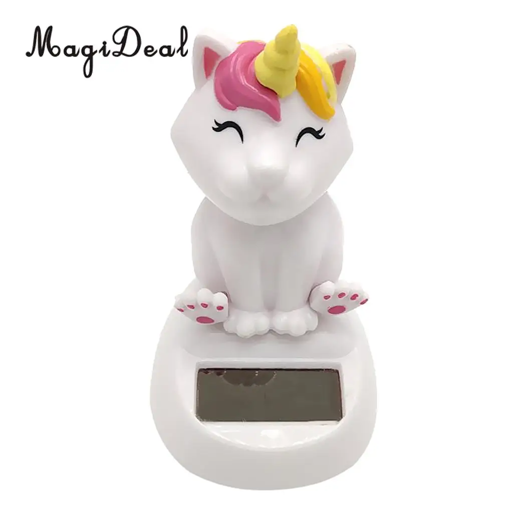 Solar Powered Cute Cat Unicorn Nodding Head Figure Doll Kids Toy Gift Home Office Car Decoration
