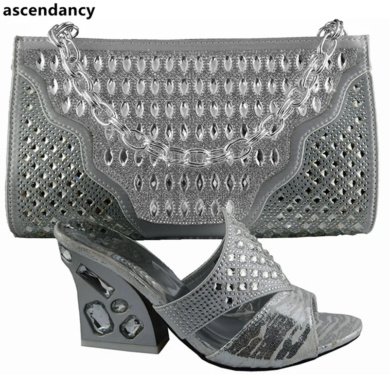 

New Arrival Sliver Color African Matching Shoes and Bags Italian In Women Italian Shoes and Bags To Match Shoes with Bag Sets