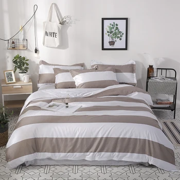 

White and brown stripe Bedding Sets 3/4pcs singel twin full queen king Bed Linings Duvet Cover Bed Sheet Pillowcases Cover Set
