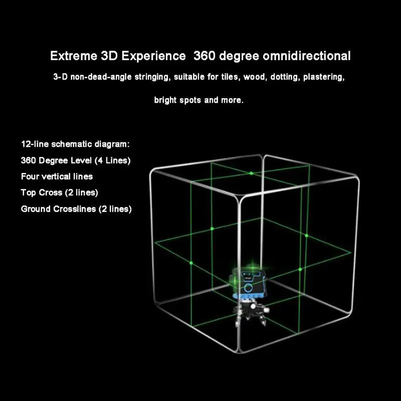 12 линия наклонная линия 3D Инфракрасный самонивелирующийся зеленый лазерный нивелир инструмент